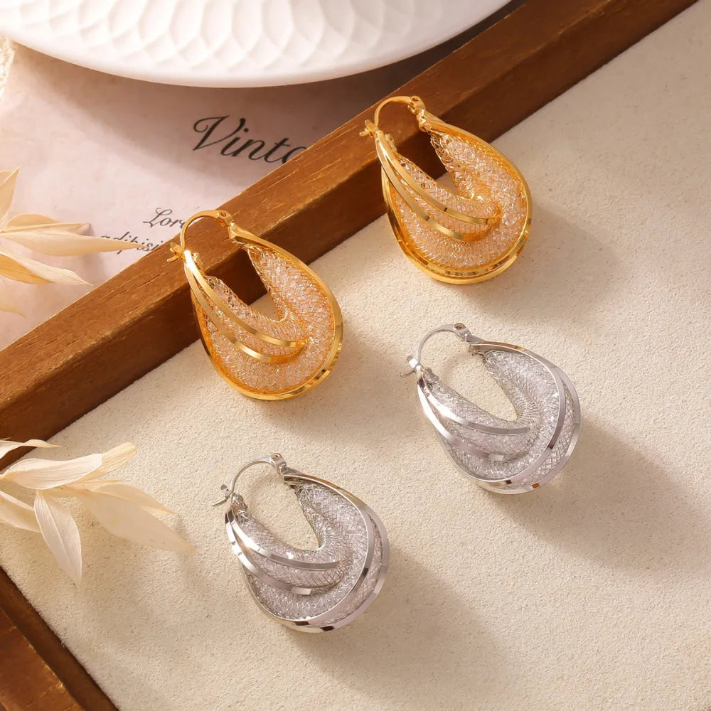 Copper Glass Stone U Shape Earrings | Statement Jewelry