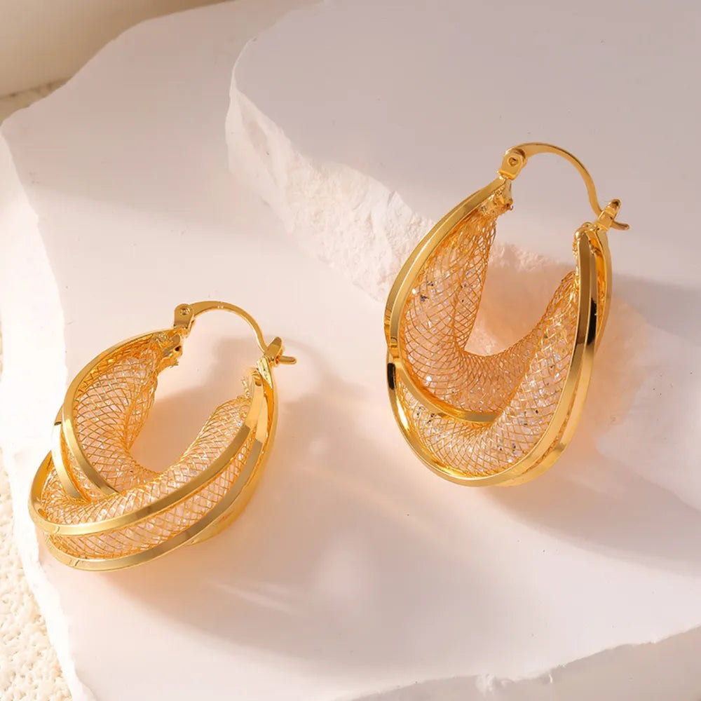 Copper Glass Stone U Shape Earrings | Statement Jewelry
